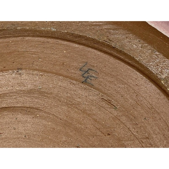 Studio Art Pottery Red Clay Serving Dish w/Lid Pink/blue Ombre Artist signed Lee - Picture 6 of 11